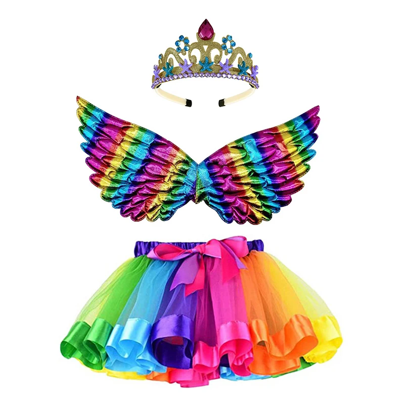 

Kid Girls Mermaid Birthday Party Costume Starfish Headband Crown Wings Tutu Skirt Sets for Princess Birthday Halloween Paty