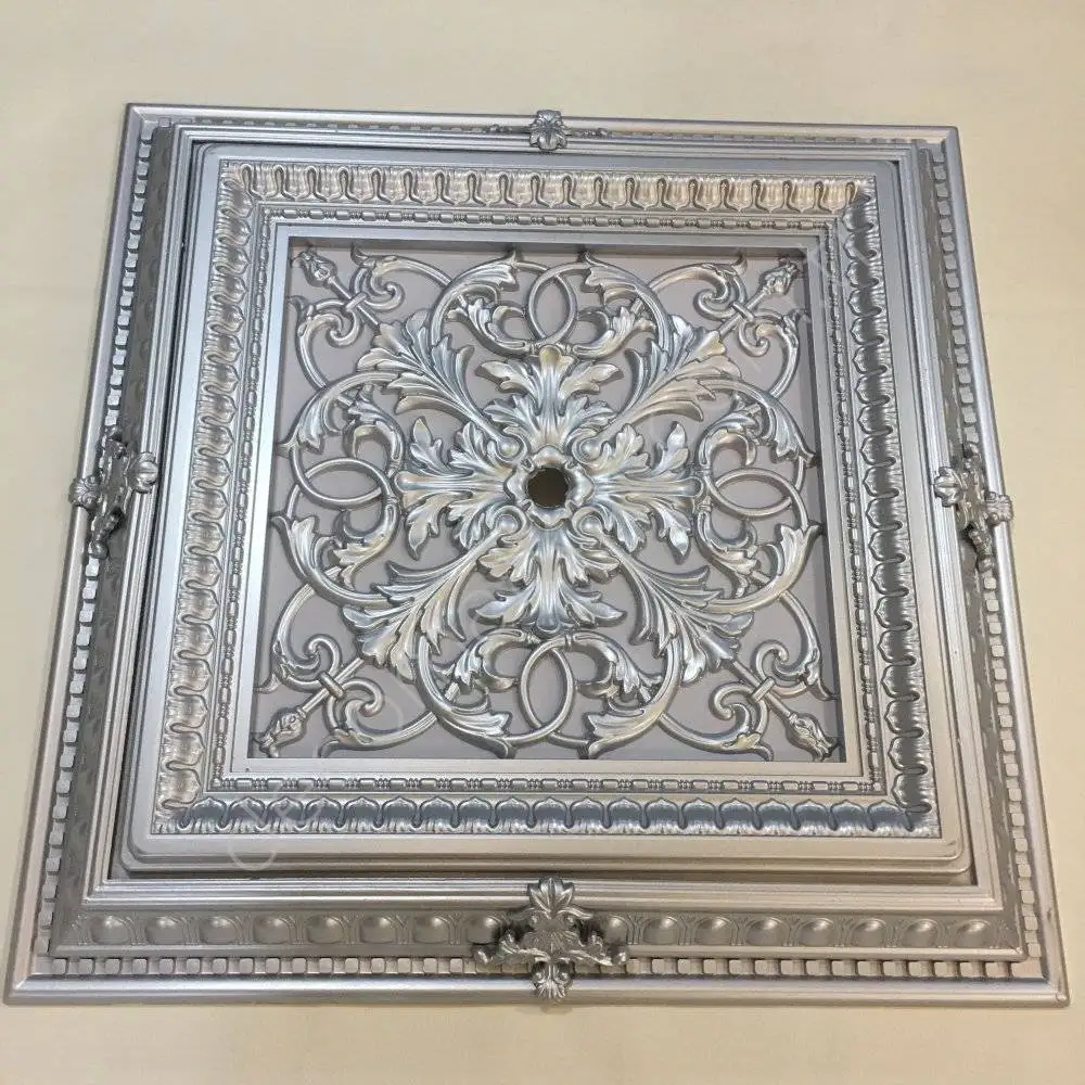 

DECOGOLD Decorative Square Design Silver Colored Ceiling Medallion 72x72cm