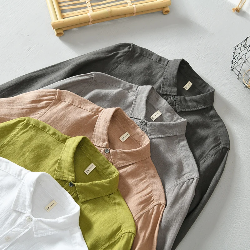New men casual shirt 100% linen Breathable solid tops long sleeve Soft and comfortable men shirts Camisa masculina 531