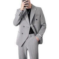 mens suits blazers 2021jacket pant lightly cooked korean style slim fit double breasted casual loose suit solid color