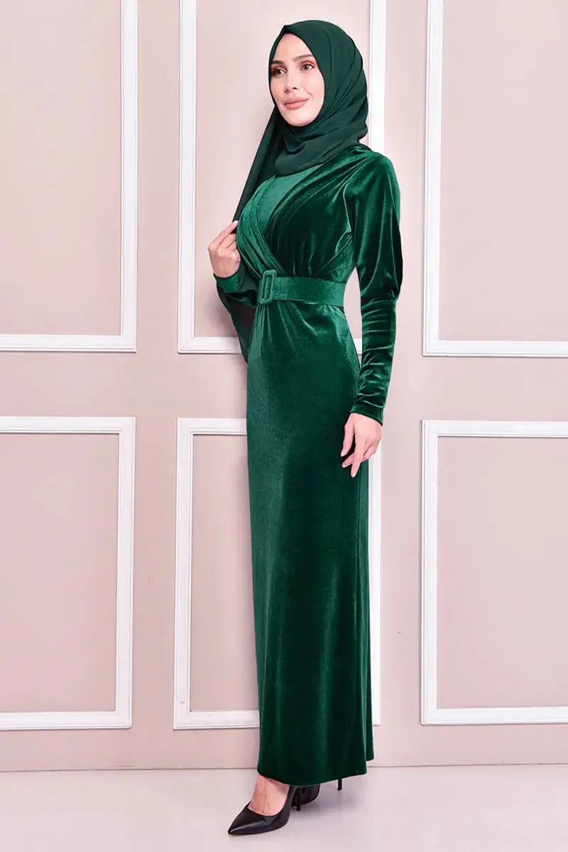 

2022 NEW SEASON MUSLIM HIJAB KADİFE BELİ TOKALI DRESS/VELOUR DRESS LONG/VELOUR MORDERN AND STYLISH DRESS GK61