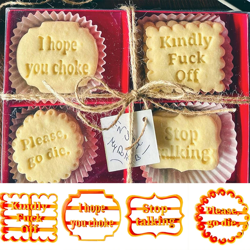 

4 Pack New 2022 Cookie Moulds with Best Wishes Cake Decorating Pastry Mould Tool for Gingerbread Baking Cute Durable Goods