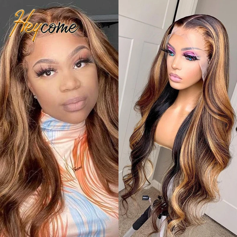 

Heycome 40 Inch Highlight Human Hair Wigs Brazilian Ombre Color Body Wave Lace T Part Wig Ginger Lace Frontal Wig For Women