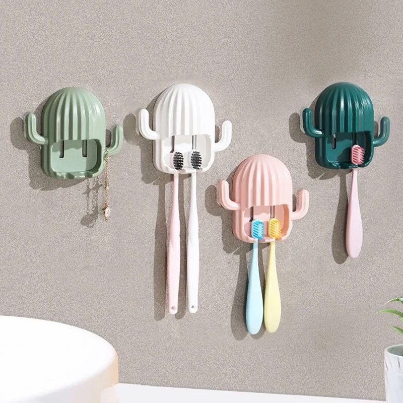 

Creative Cactus Toothbrush Holder Shaver Organizer Wall Hook Sundries Storage Holder Keep Dry Toothbrush Holder Bathroom Access