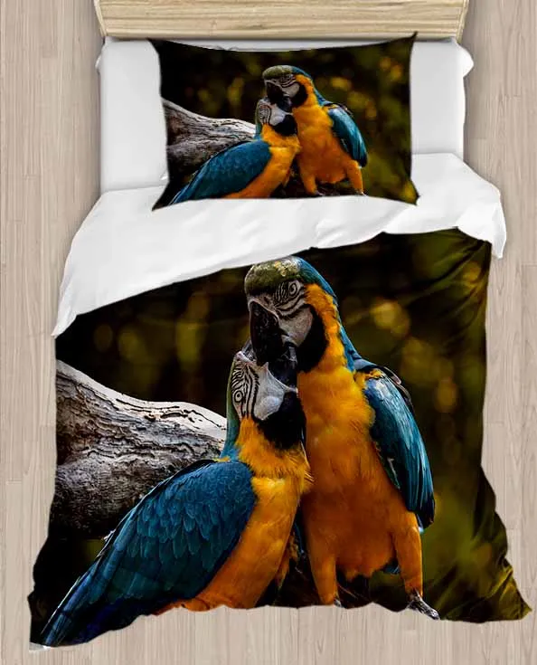 Еще желтые синие птицы тропические попугаи 4 шт 3D печати хлопок сатин один