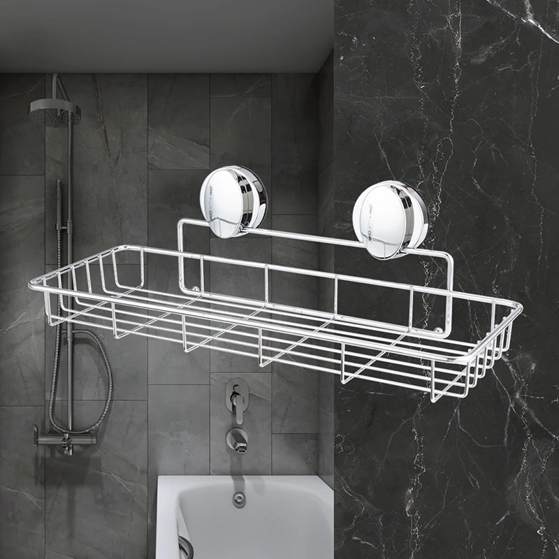 

Stainless Steel 304 Storage Rack Bathroom Suction Cup Wall Basket Sucker Shampoo Lotion Organizer Shower Shelf Towel Holder