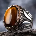 Мужское серебряное вязаное Стильное кольцо, овальные коричневые тигровые глаза, кольцо с драгоценным камнем, винтажные мужские серебряные украшения ручной работы, Сделано в Турции