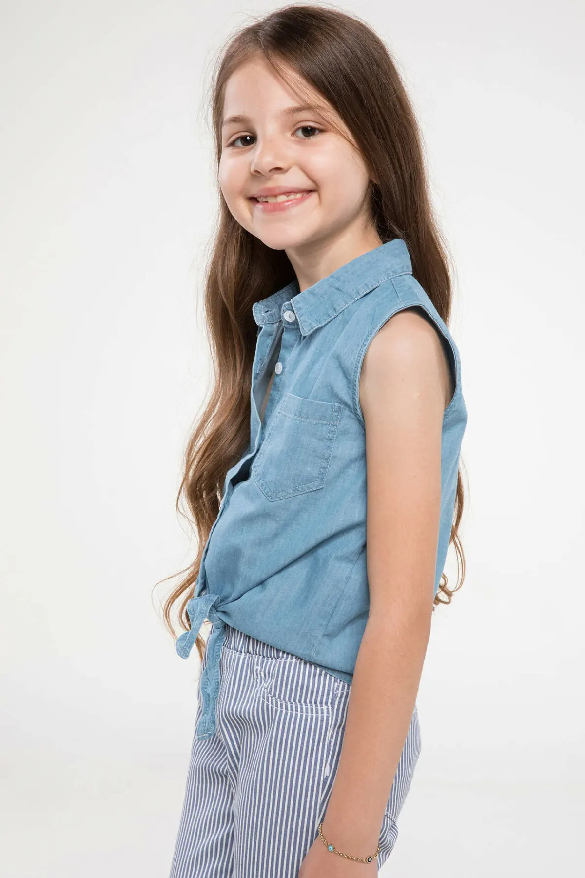 DeFacto/рубашка без рукавов с лацканами для девочек детская модная рубашка высокого