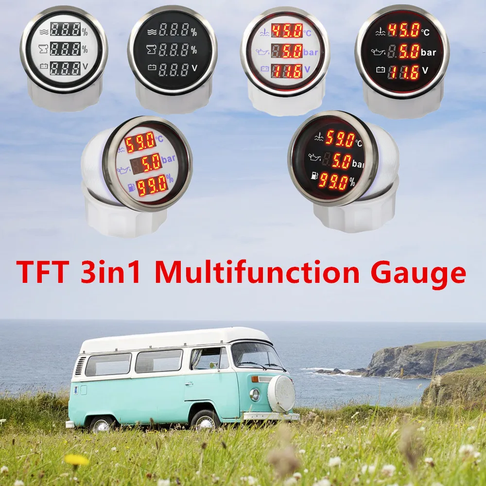 

RHAXEL 52mm Auto Meter 3 in 1 Digital Tachometer Water Temp Fuel Level Oil Pressure Holding Tank Gauge Voltmeter with Alarm