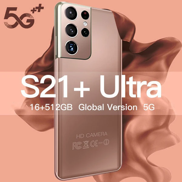 

New Global Version Smartphone S21+ Ultra with 7.3 Inch 4K HD Full Screen 4G/5G Android 10 Phone Version 16+512GB Smartphone