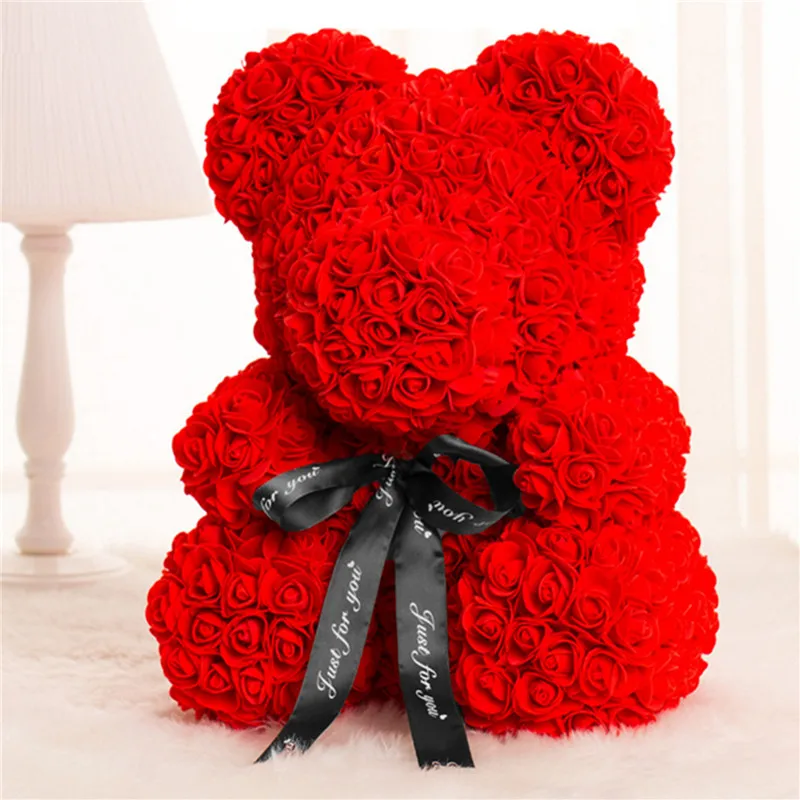 Regalo de decoración de boda, oso de peluche rosa roja de 25cm, flor Artificial, regalos de cumpleaños, aniversario, regalo de San Valentín