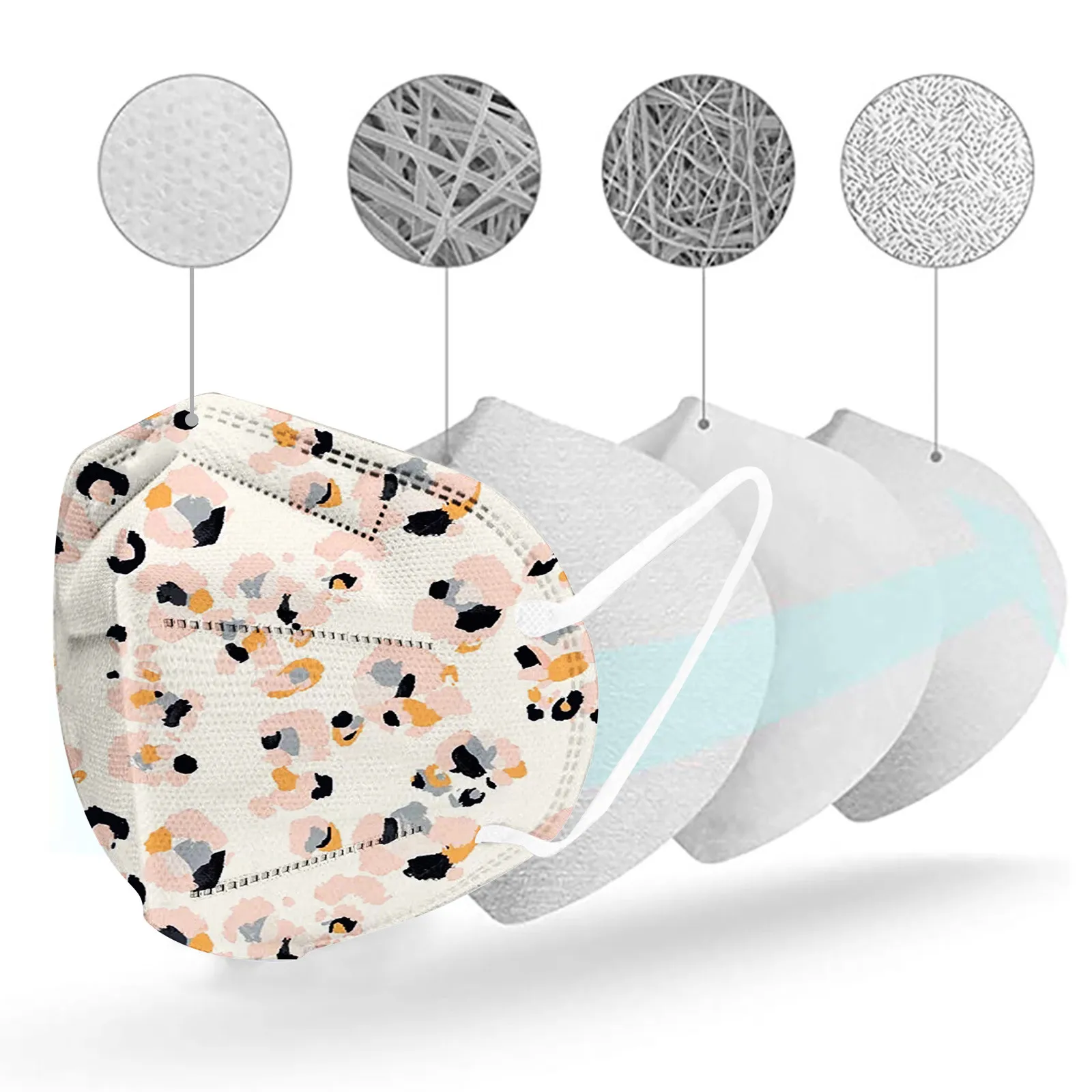 Маска для лица с принтом из Кореи на 4 слоя, повторяемая, для женщин, с защитой от вредных веществ и не оставляющая следов помады, 5 штук в упаковке.