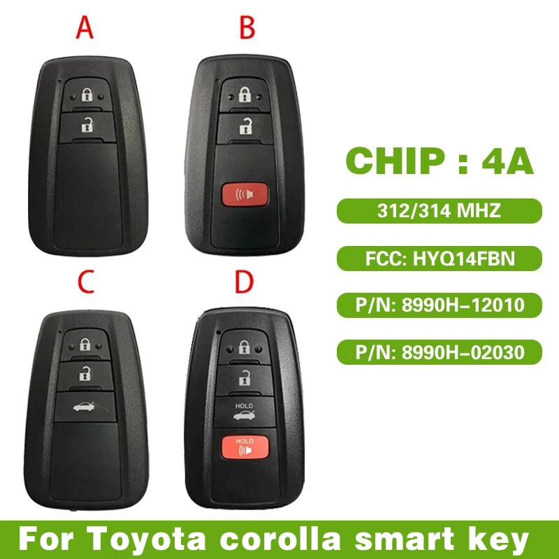 

Aftermarket Smart Key For Toyota Corolla 2018+ Remote Control 312/314Mhz 4A Chip HYQ14FBN For Brazil USA Market 8990H-12010