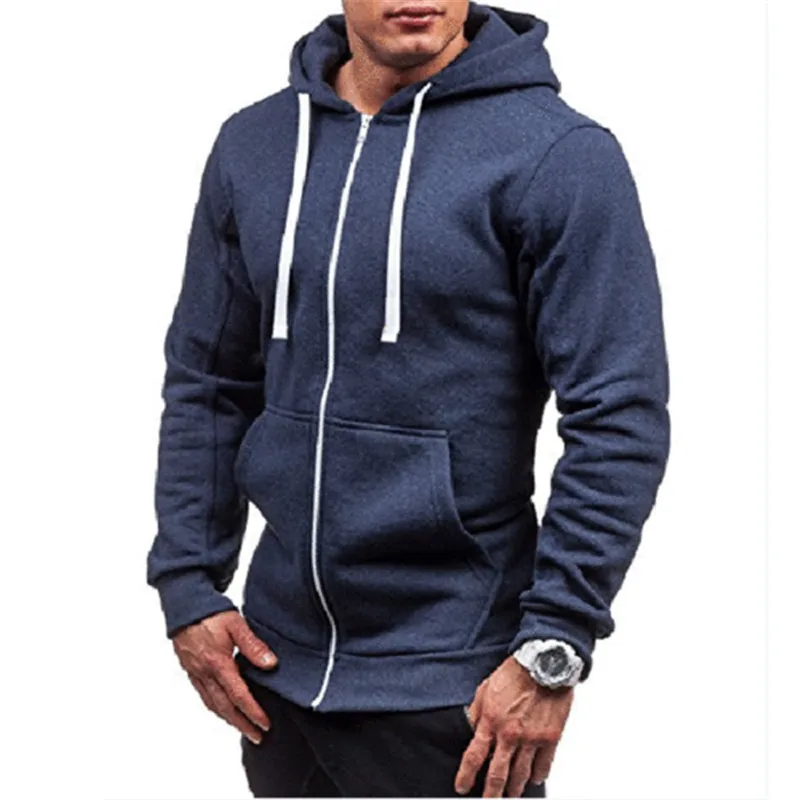 Men Classic Hoodies Zipper Long Sleeve Male Sweatshirt Hoodies Winter Jacket Coat Male Zipper Pocket Solid Casual Hoodies