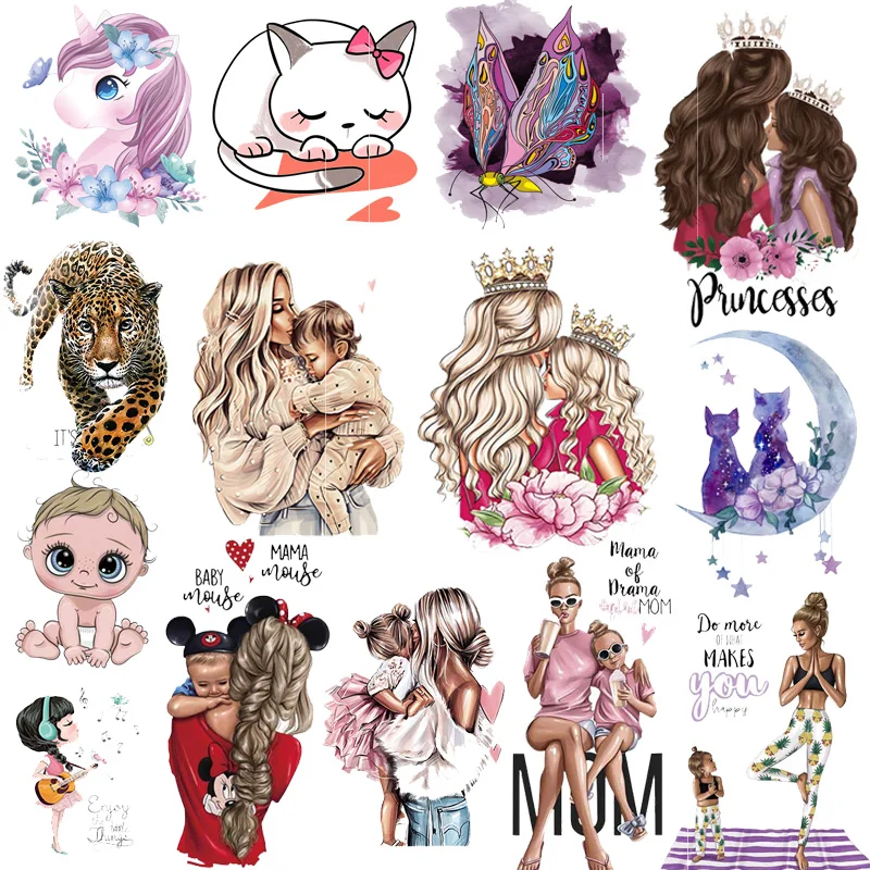 

Pulaqi Family Applique Iron-On Transfers For Clothing Stickers Cartoon Baby Thermal Small Heat Transfer For Kids Clothes Print