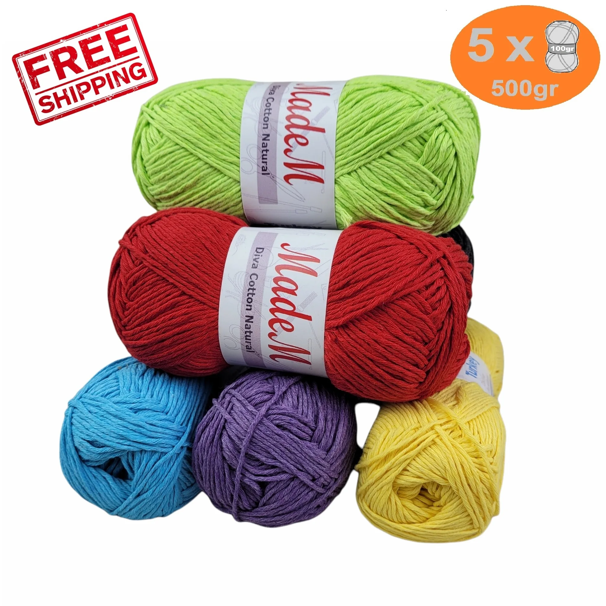 

MadeM Diva Cotton Natural Yarn 5x100gr-200mt Hand Knitting Crochet Thread Strand %100Cotton Soft Baby Blanket Cardigan Amigurumi