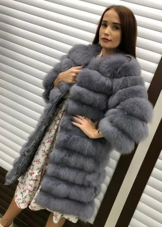grey Женская зимняя шуба из натурального Лисьего меха модная верхняя одежда роскошный Европейский Стильный - Цвет: grey