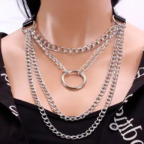Женская многослойная цепочка ожерелье с кулоном в готическом стиле, колье-чокер из черной кожи в стиле эмо с многослойной цепью