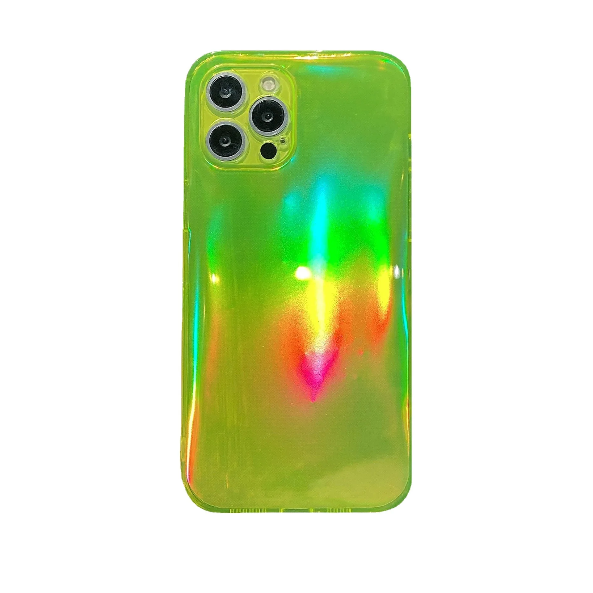 

Fluorescent Color Gradient Phone Case For Apple iphone13 12 11Pro Max XS MAX XR Straight Edge Laser Laser Anti-drop Soft Case