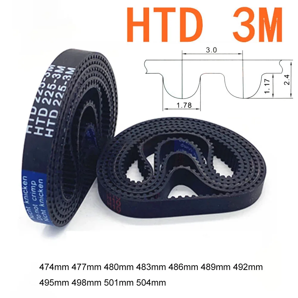 

Width 6 10 15 20mm HTD 3M Rubber Arc Tooth Timing Belt Pitch Length 474 477 480 483 486 489 492 495 498 501 504mm Drive Belts