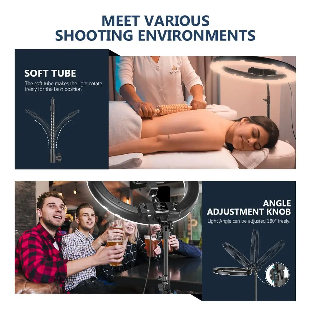 

Neewer Advanced 2.4G 18-inch LED Ring Light, Bi-color 3200-5600K Dimmable with LCD Screen and 2.4G Wireless Remote