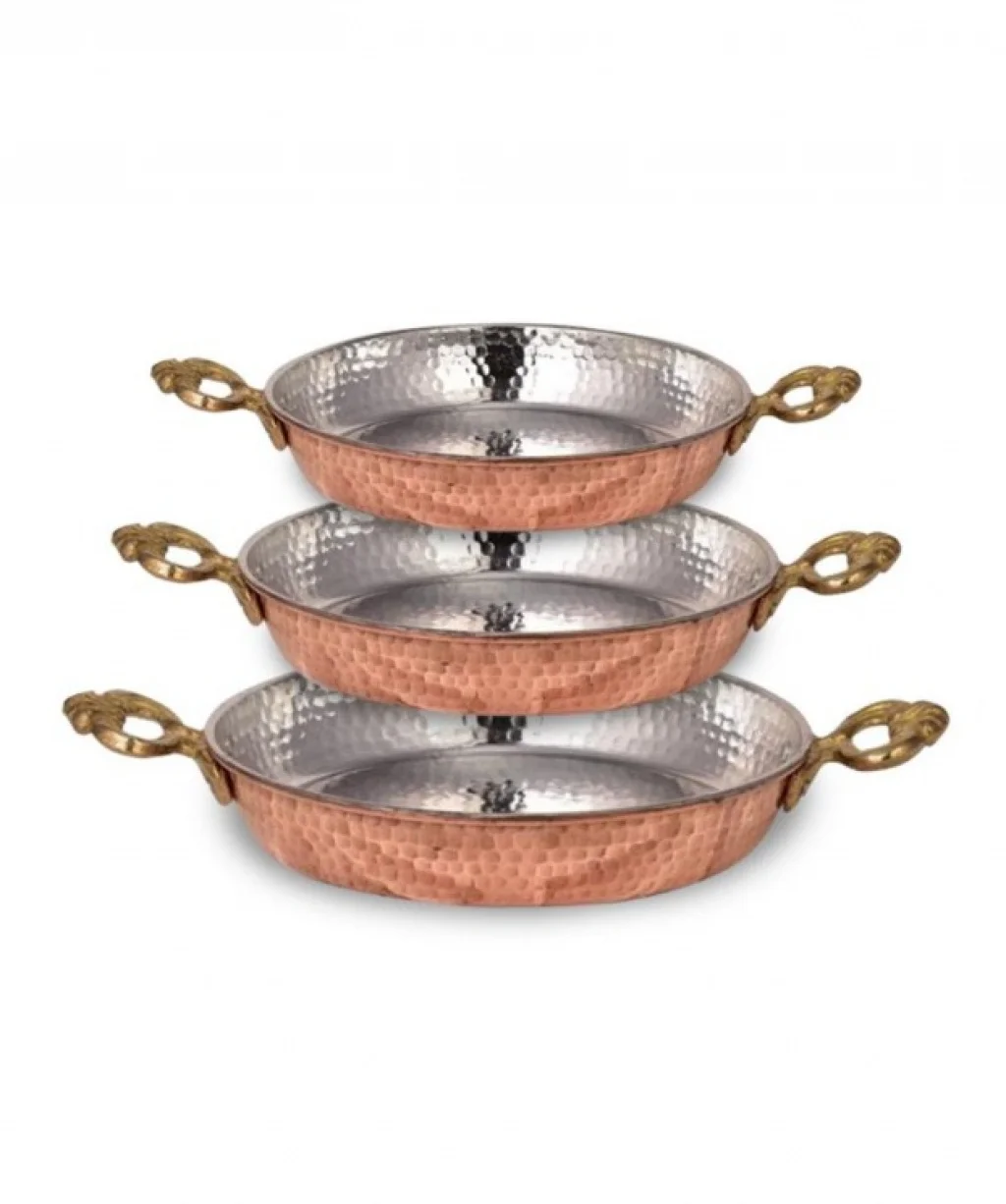 

BİG SALE-3 Pcs Copper Pans Double Handled Old Forged Copper Pan Frying Egg in Pan Copper Pan Set Home Gift Vintage Home Decor