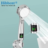 hibbent new temperature display shower head handheld no charging required bathroom high pressure water saving 4 modes showerhead