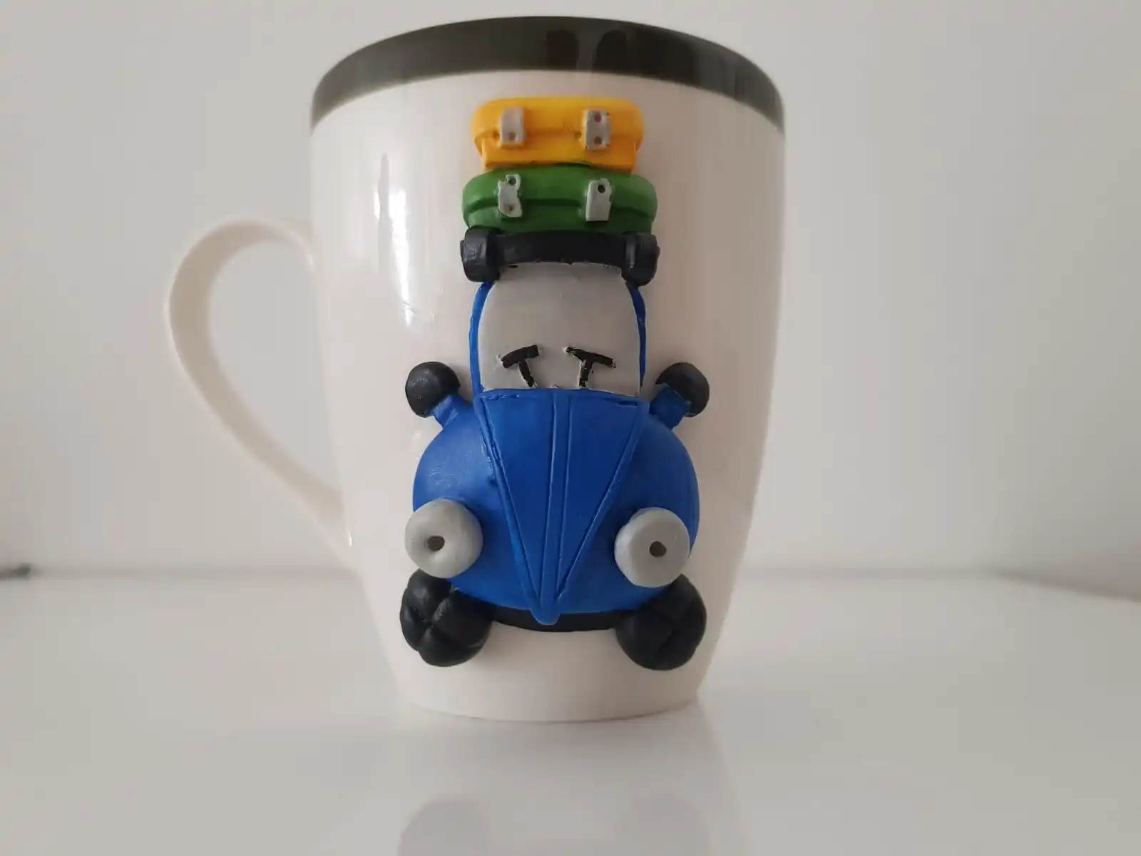 

VOSVOS TRAVEL VEHICLE BLUE DECOR CUP, 3D FIGURE CUP, HAND MADE, GIFT, GIFT CUP