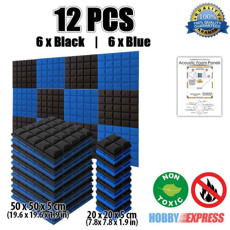 

Arrowzoom Black and Blue 12 pcs Pack Hemisphere Grid Studio Acoustic Panel Soundproofing Foam Tile KK1040