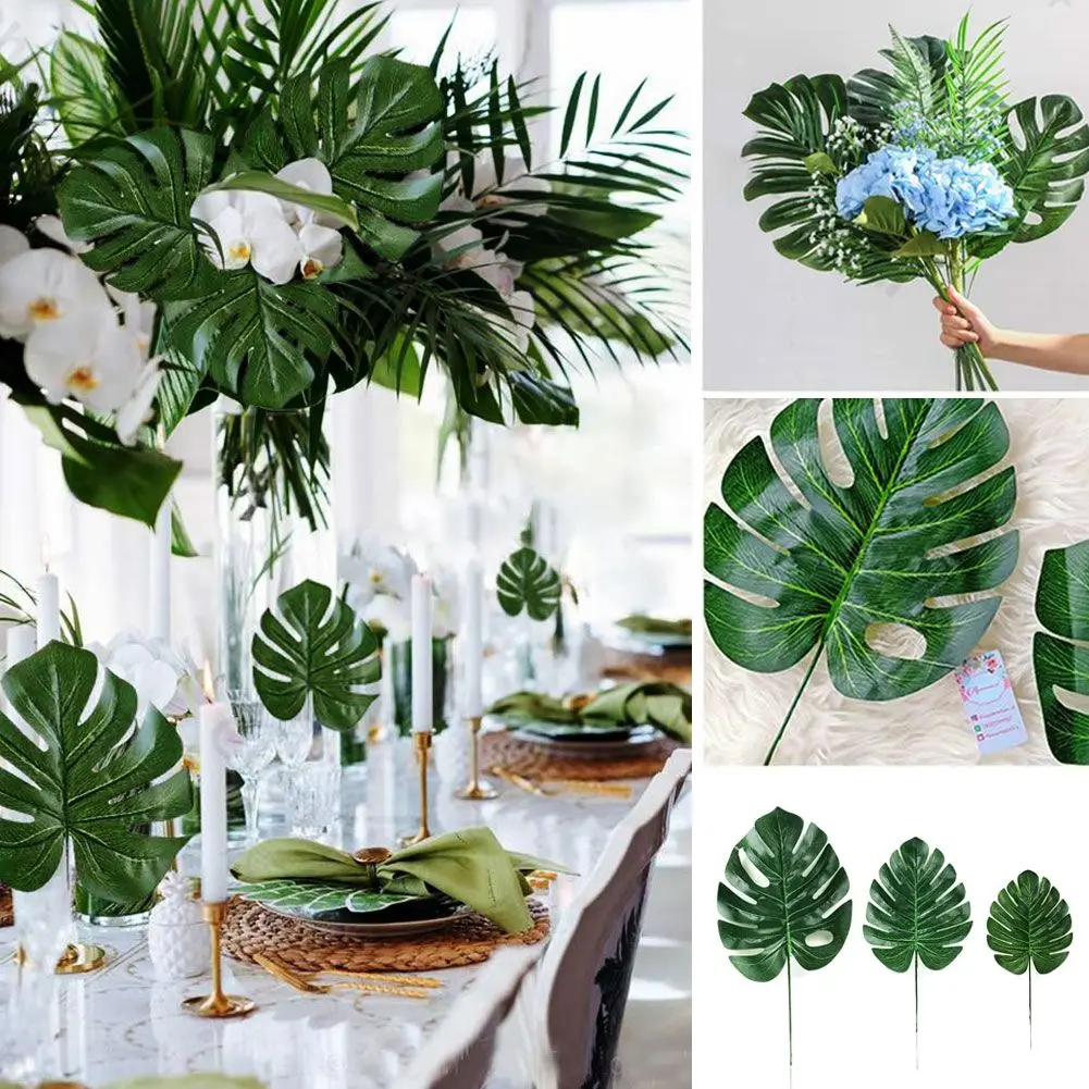 

Artificial Tropical Green Turtle Leaf Hawaiian Luau Safari Jungle Birthday Party Wedding Home Decor Palm Leaves Table Decoration