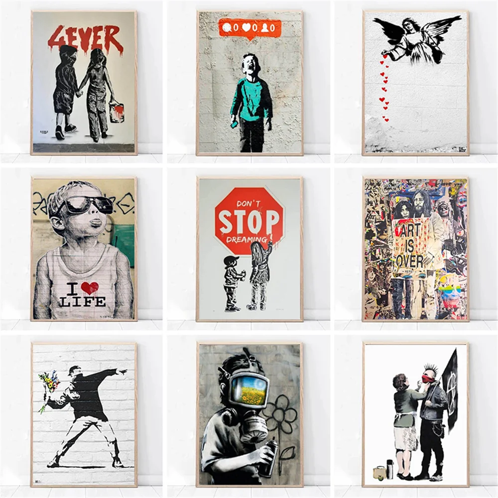 

Funny Portrait and Letter Posters Canvas Painting Banksy Wall Art Print Pictures For Living Room Nordic Interior Home Decor