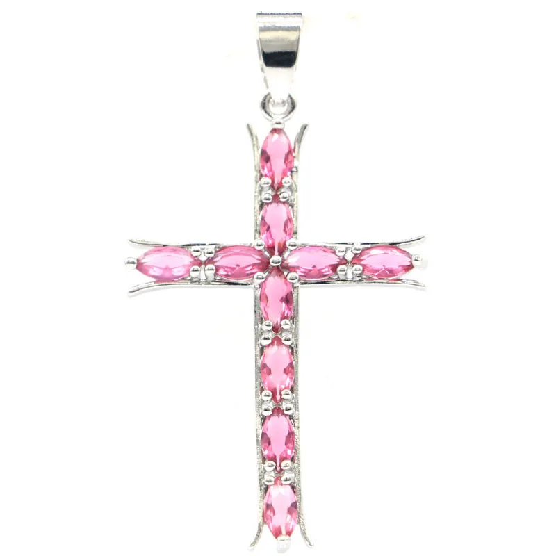 Длинный классический крест 49x27 мм розовый турмалин из танзанита для женщин