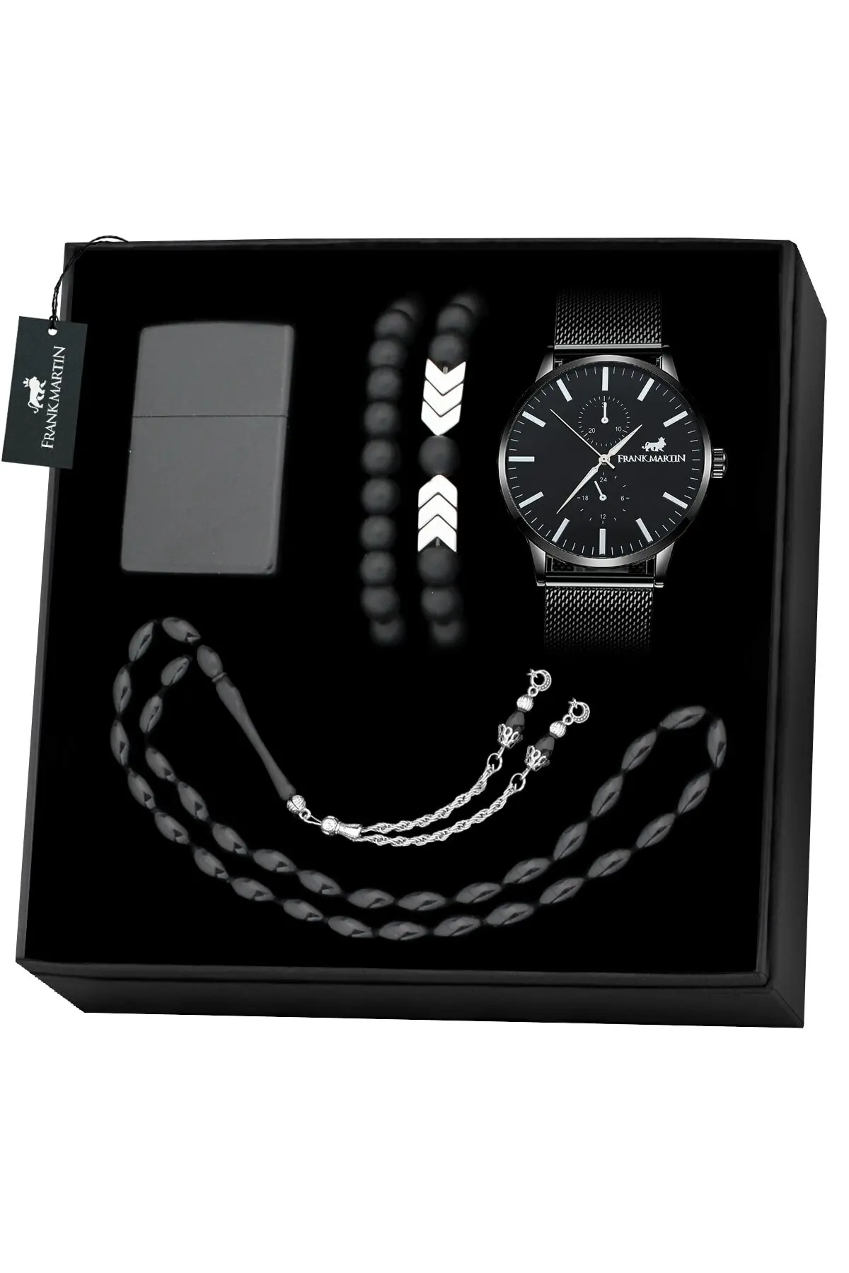 Frank Martin Men's Watch Bracelet Rosary Lighter Set stylish elegant
