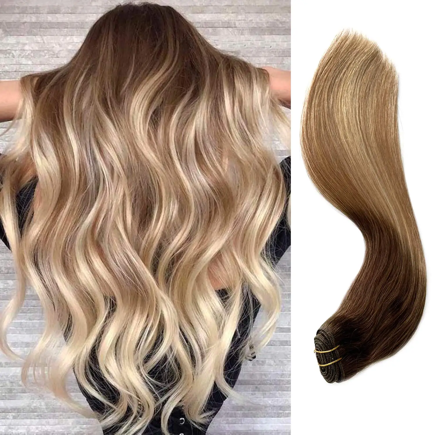 

Brown Highlights Seamless Sew in Real Hair Extensions Ombre Straight Soft Brazilian Remy Double Weft Human Hair Weave Bundles