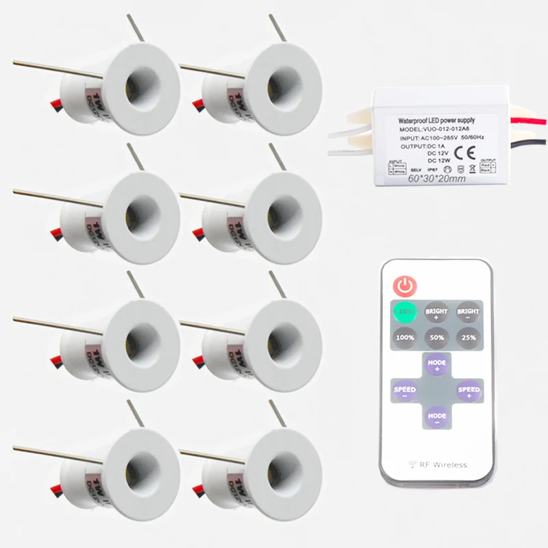 

12V Mini Indoor LED Spot Light Downlight Dimmable Recessed Ceiling Stair Lamp With Remote Controller 1W Showcase Cabinet Lights