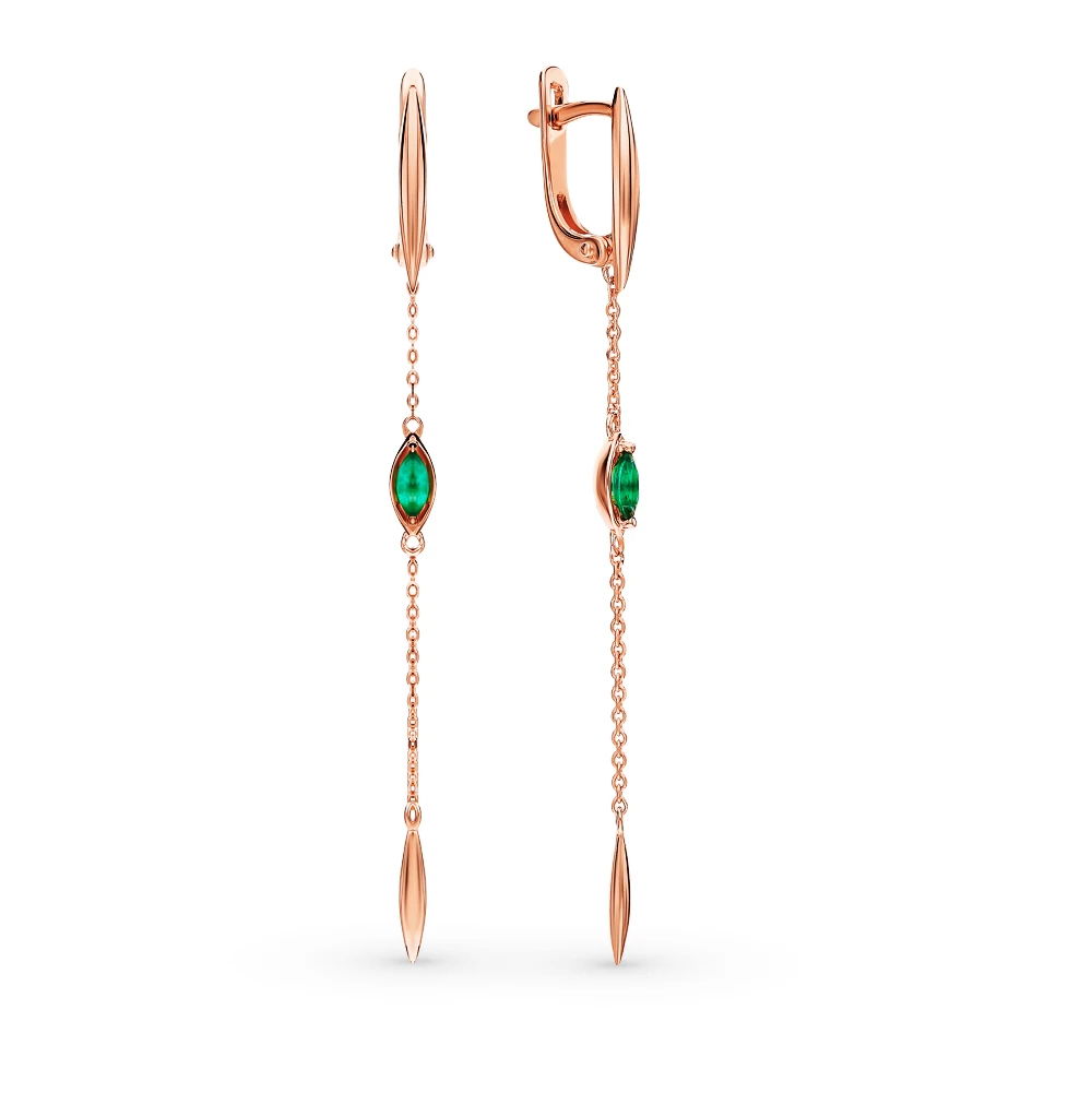 Золотые серьги с изумрудами SUNLIGHT проба 585|Серьги-подвески| |