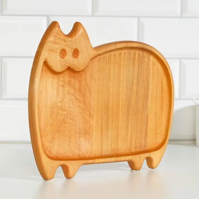 Доска разделочная из массива дуба ' Кот' 27х23х2 см коричневая|Измельчающие