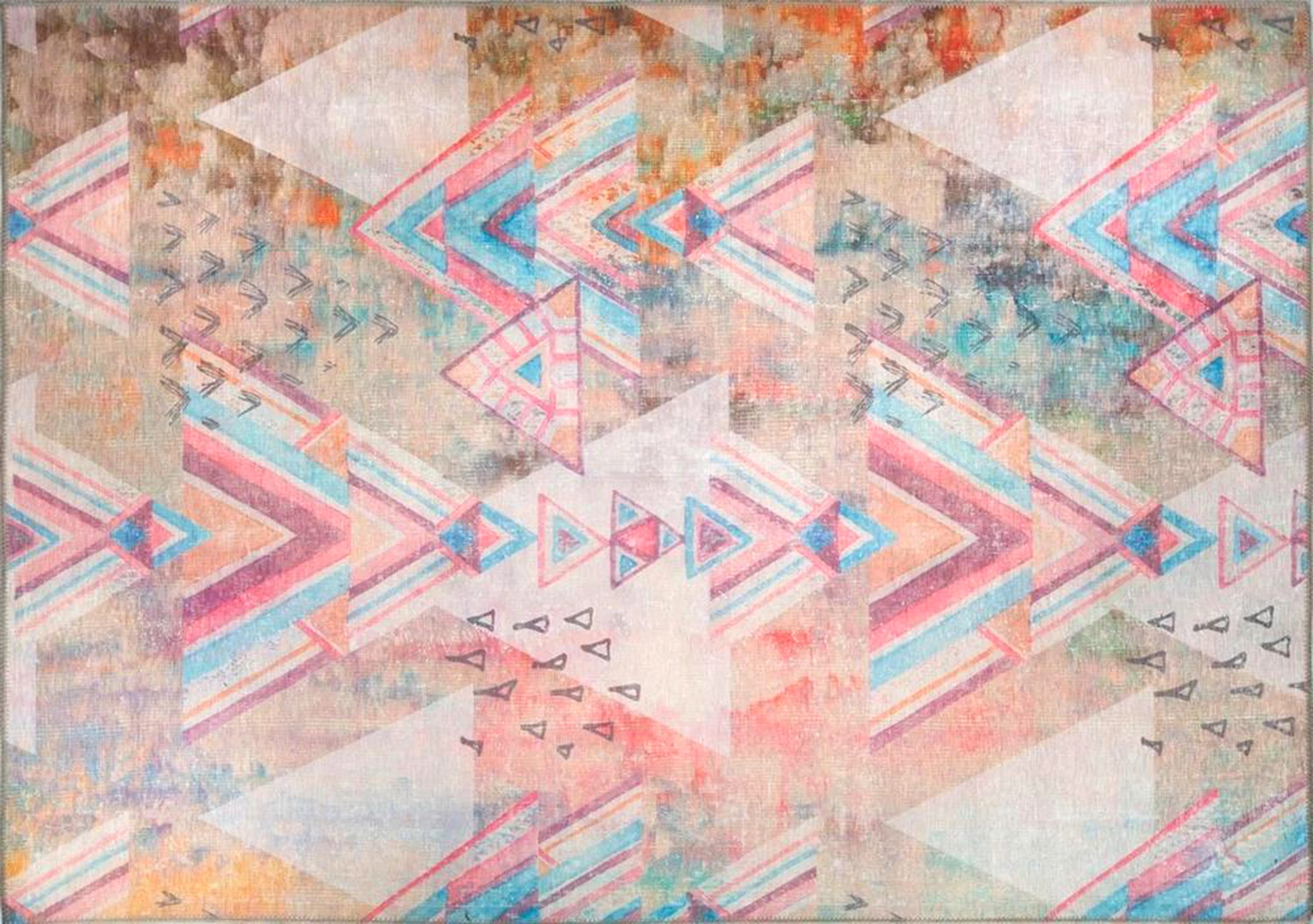 

Kids Play room rug, Playroom rugs, Children Pink Multi Color Vintage look Boho Triangular Unique Luxury Home Decor Contemporary