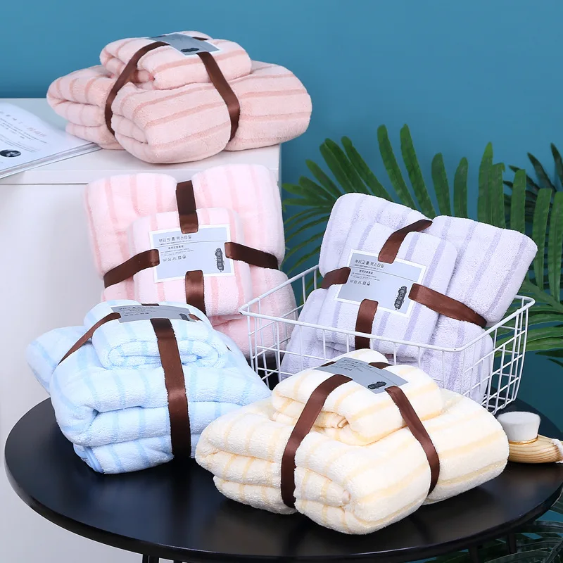 

Quick-drying Soft High Absorption Beach towels for adults large Cotton Striped Towel for Adults Household Bathroom Towels Set