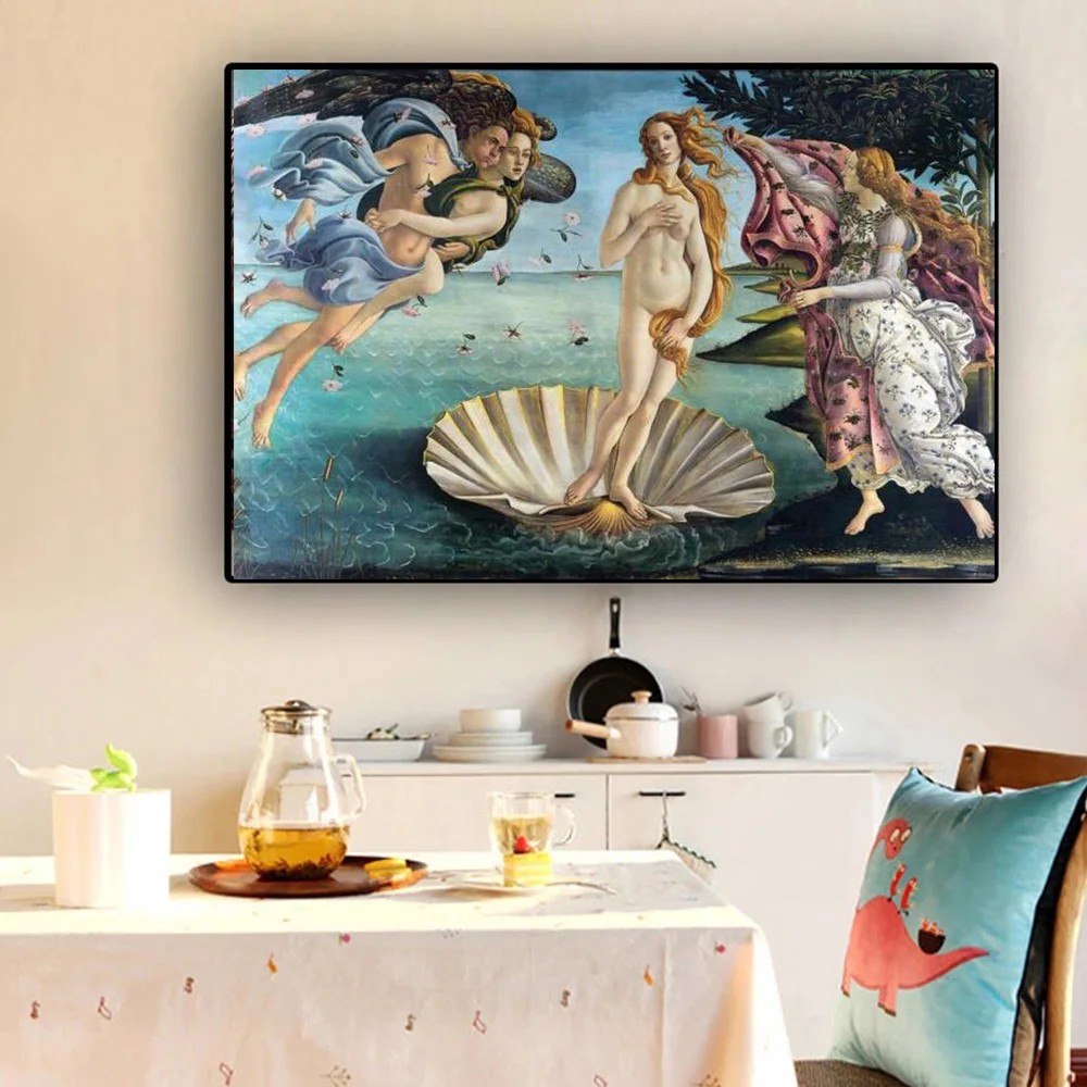 

The Birth Of Venus Renaissance Famous Oil Canvas Painting Retro Posters and Prints for Living Bedroom Room Wall Art Home Decor