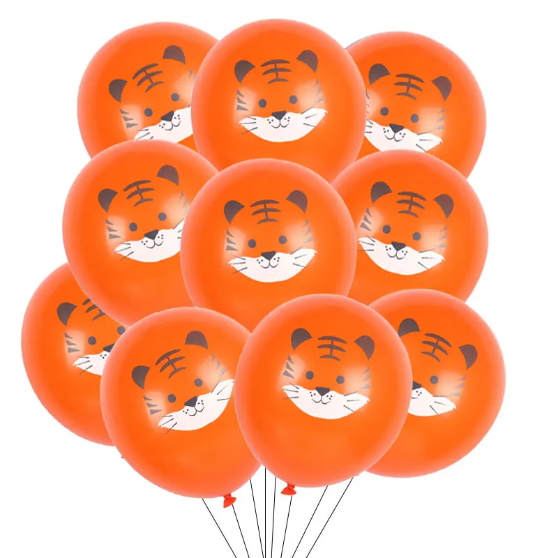 

10pcs 12inch Tiger Latex Balloons Jungle Animal Air Balloon globos for Safari Zoo Wild One 1st Birthday Boy Baby Shower Decor