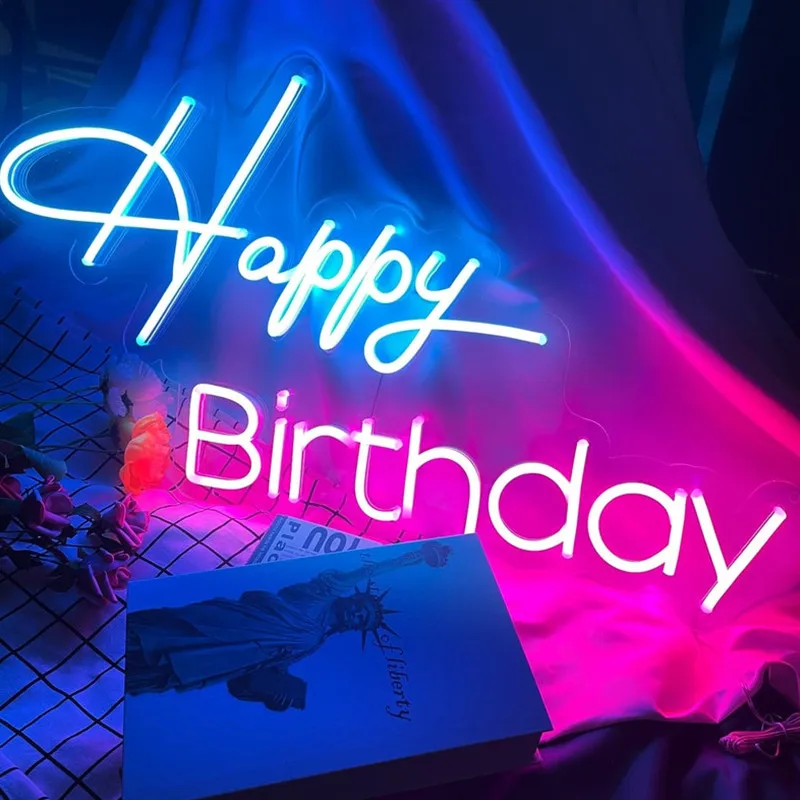Enlarge Custom Neon Sign Happy Birthday, Neon Sign Acrylic Flex Led Light, Happy Birthday Neon Sign, Birthday Party Decor, Room Decor