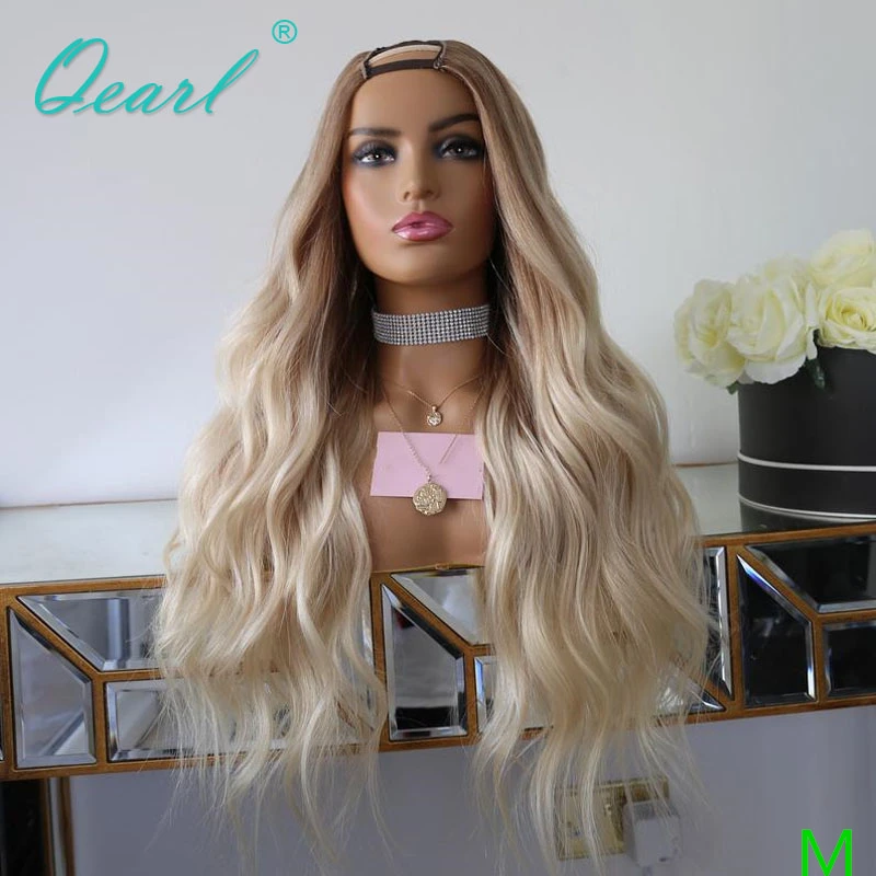 Real Human Hair Wig 200% Ash Brown Platinum Blonde U Part Wig Brazilian Virgin Hair for White Women Glueless Cheap Wig Qearl