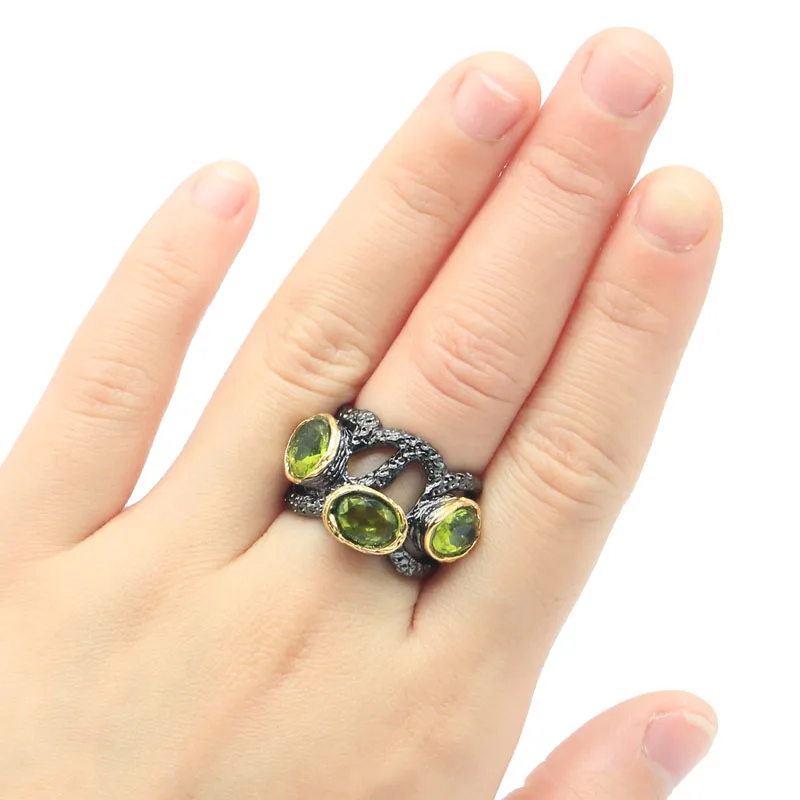 26x15mm Punk Hollow Style Created 11.2g Green Peridot Pink TourmalineFor Women Fashion Daily Wear Black Gold Silver Rings Gothic | Украшения