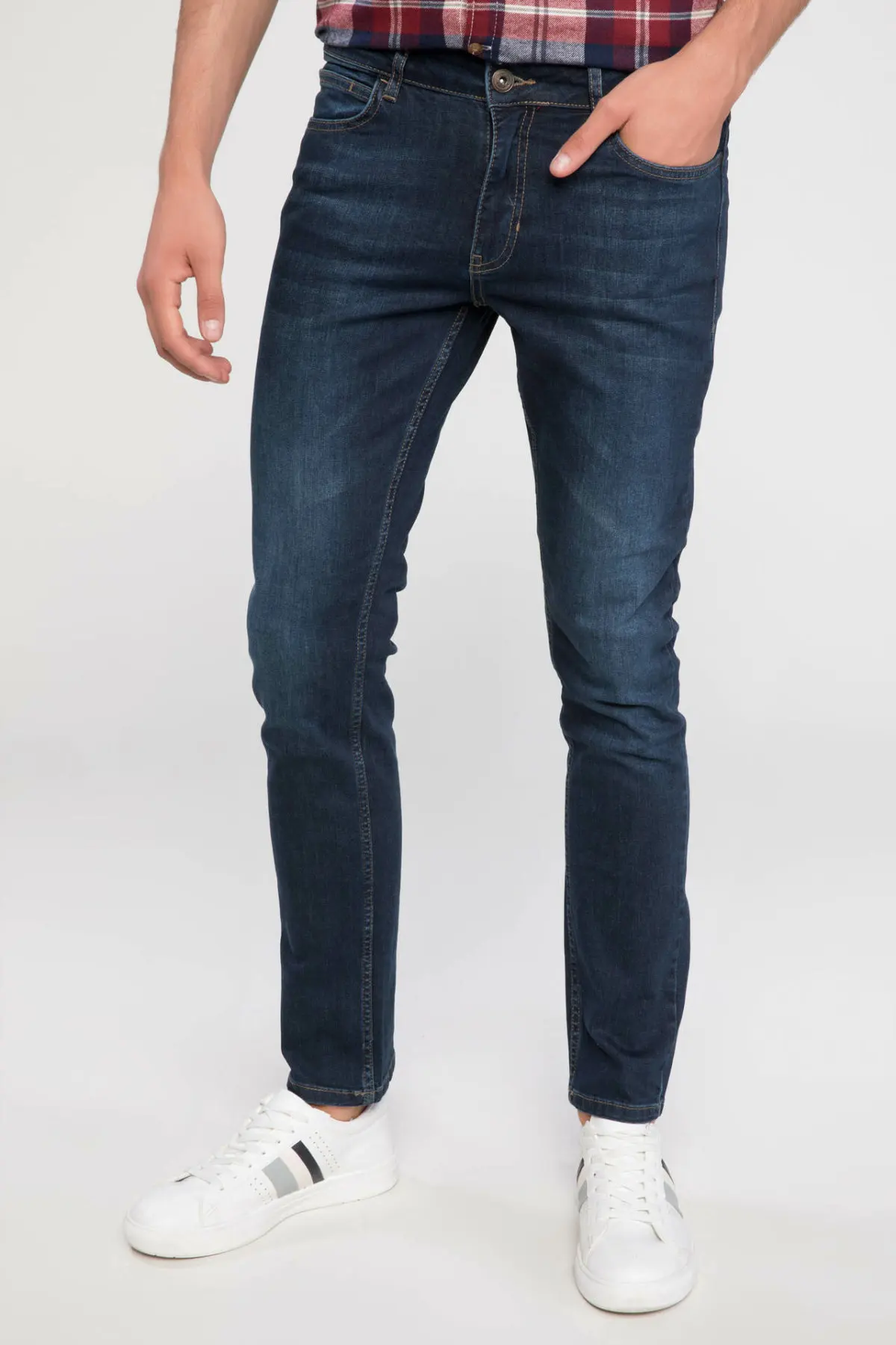 Дефакто мужские брюки повседневные потертые джинсы синие длинные штаны