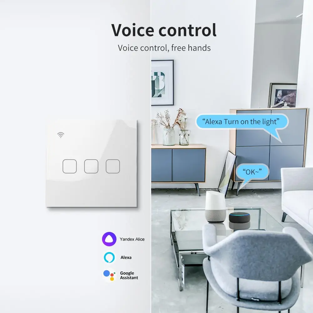 Tuya Wifi Smart Switch 1 2 3 Gang EU Touch Wall Smartlife APP Беспроводной пульт дистанционного управления