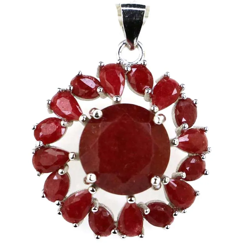 

29x22mm Stunning 3.3g Real Red Ruby Blue Aquamarine Ladies Daily Wear 925 Solid Sterling Silver Pendant