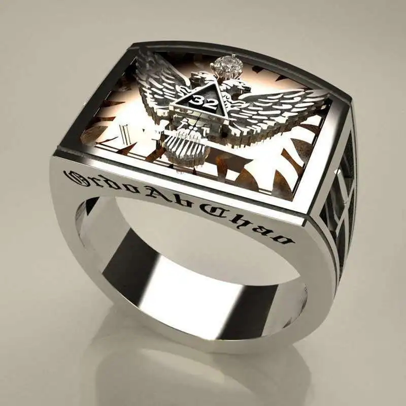 Masonic Freemasonry Stainless Steel Double Head Eagle Rings For Men Motorcycle Party punk Hip Hop Biker Men&#39;s Ring Jewelry Gift