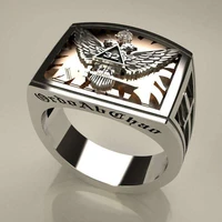 masonic freemasonry stainless steel double head eagle rings for men motorcycle party punk hip hop biker mens ring jewelry gift