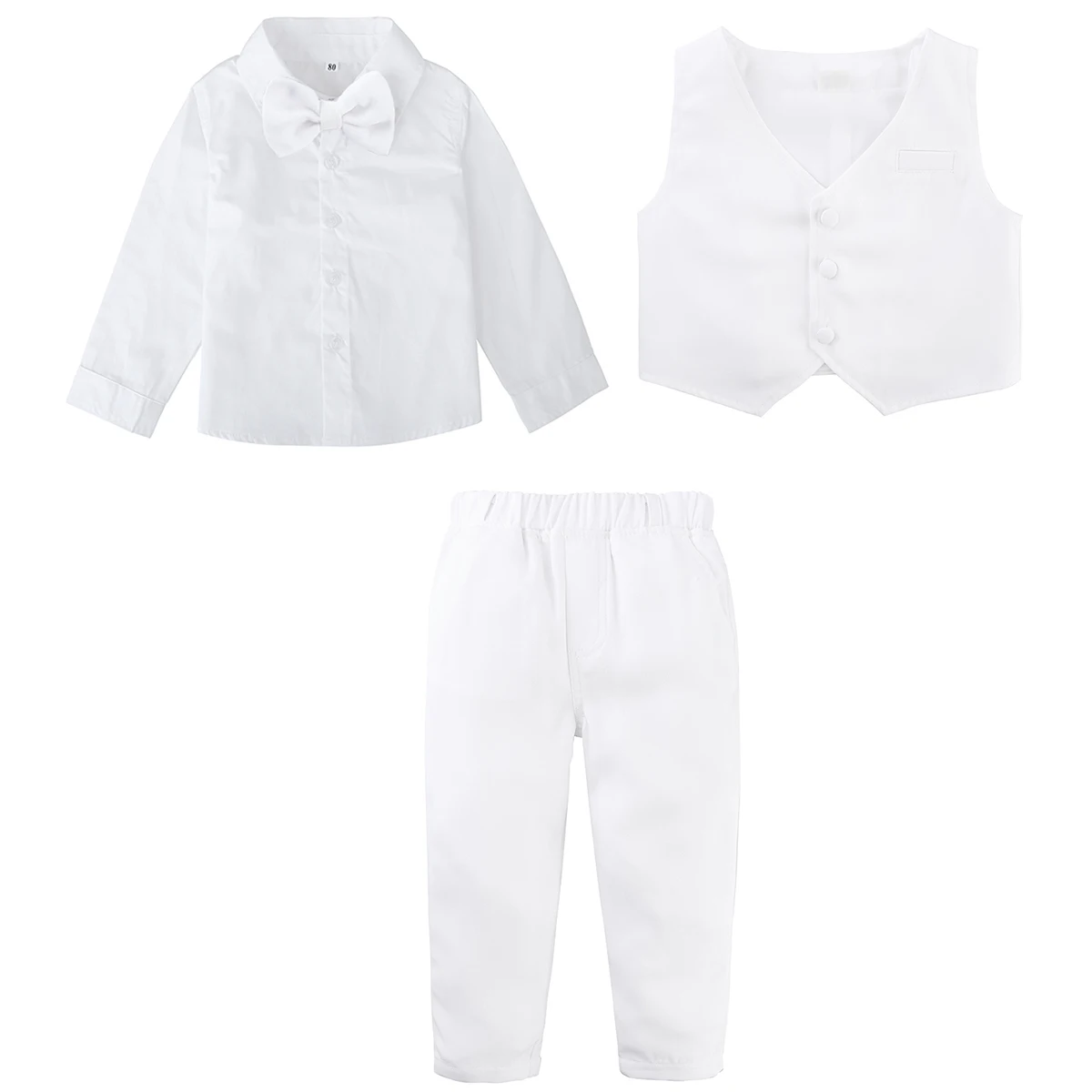 Baby Boy Baptism Formal Outfit Toddler Gentleman Party Clothing Set Infant Wedding Christmas Xmas Birthday Clothes Bow Tie 3PCS